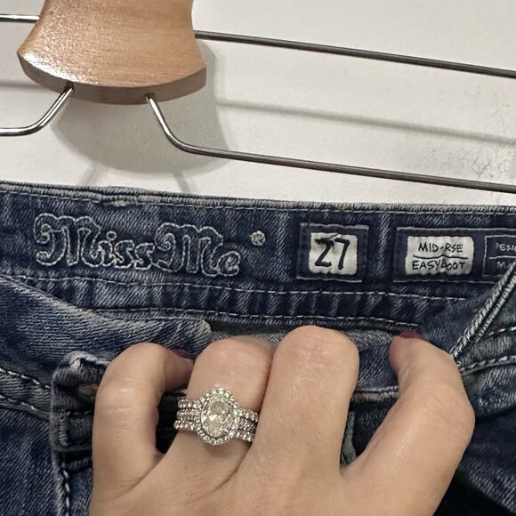 Miss Me Womens Jeans 27 Mid Rise Easy Boot E3304EBS Bling Pockets 30x28 Blue - Picture 4 of 9